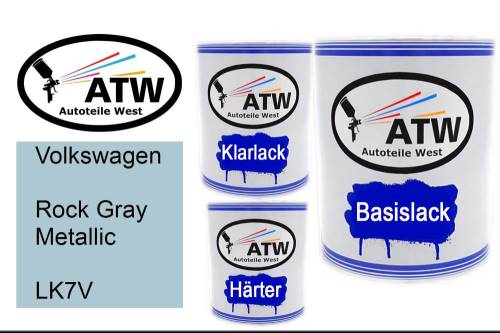 Volkswagen, Rock Gray Metallic, LK7V: 1L Lackdose + 1L Klarlack + 500ml Härter - Set, von ATW Autoteile West.